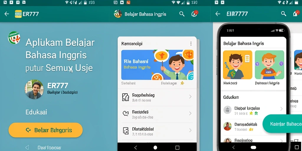 Antarmuka aplikasi ER777 yang interaktif dan menarik untuk belajar bahasa Inggris.