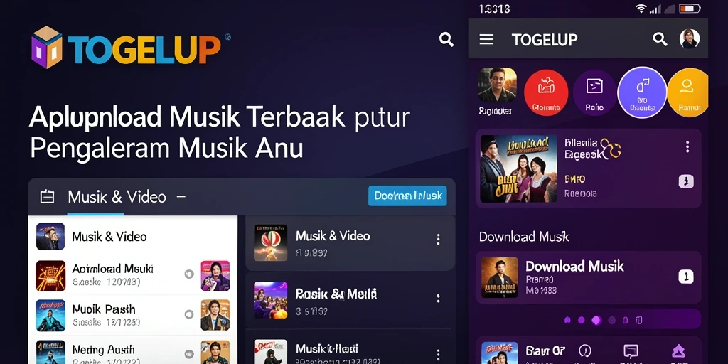 Antarmuka TOGELUP dengan fungsi Download Musik yang sederhana.